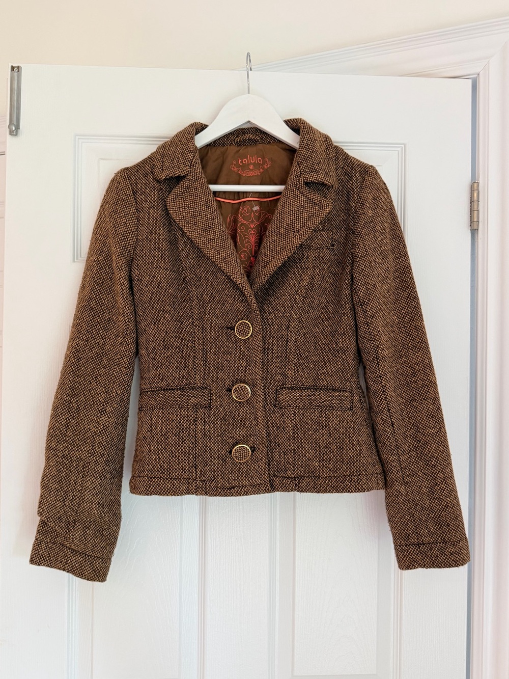 Vintage Y2K Talula Brown Wool Tweed Cropped Blazer Jacket
